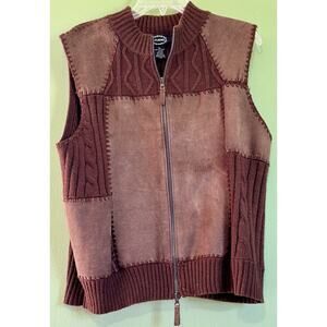 Designer Studio Original Brown leather and knit patchwork Vest Sz Xlg sku 877
